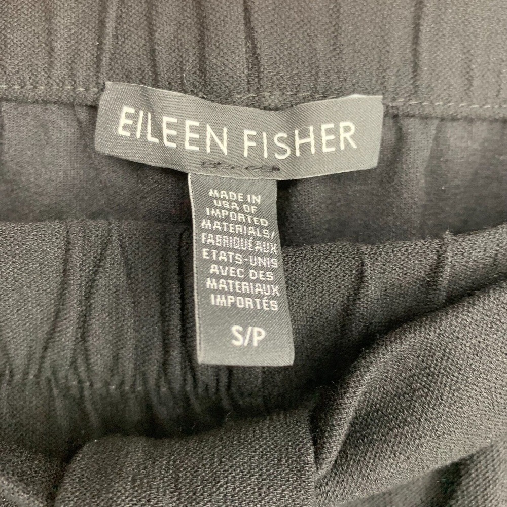 Eileen Fisher Sz S Black Wide Leg Belted Pull On Cropped Wide Leg Pants F18TL - Picture 4 of 7